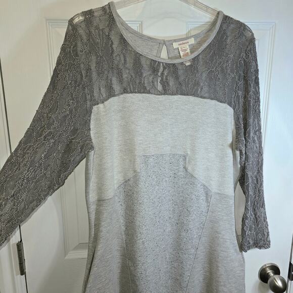 Sundance Manette Lace Sleeve Midi Dress Sz Large Light Gray Stretchy Knit Boho - Picture 14 of 16